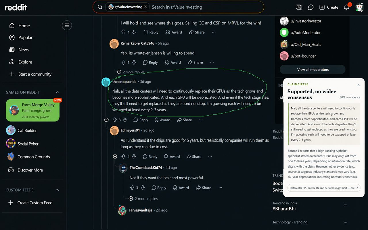 ClaimCircle checking a claim on Reddit