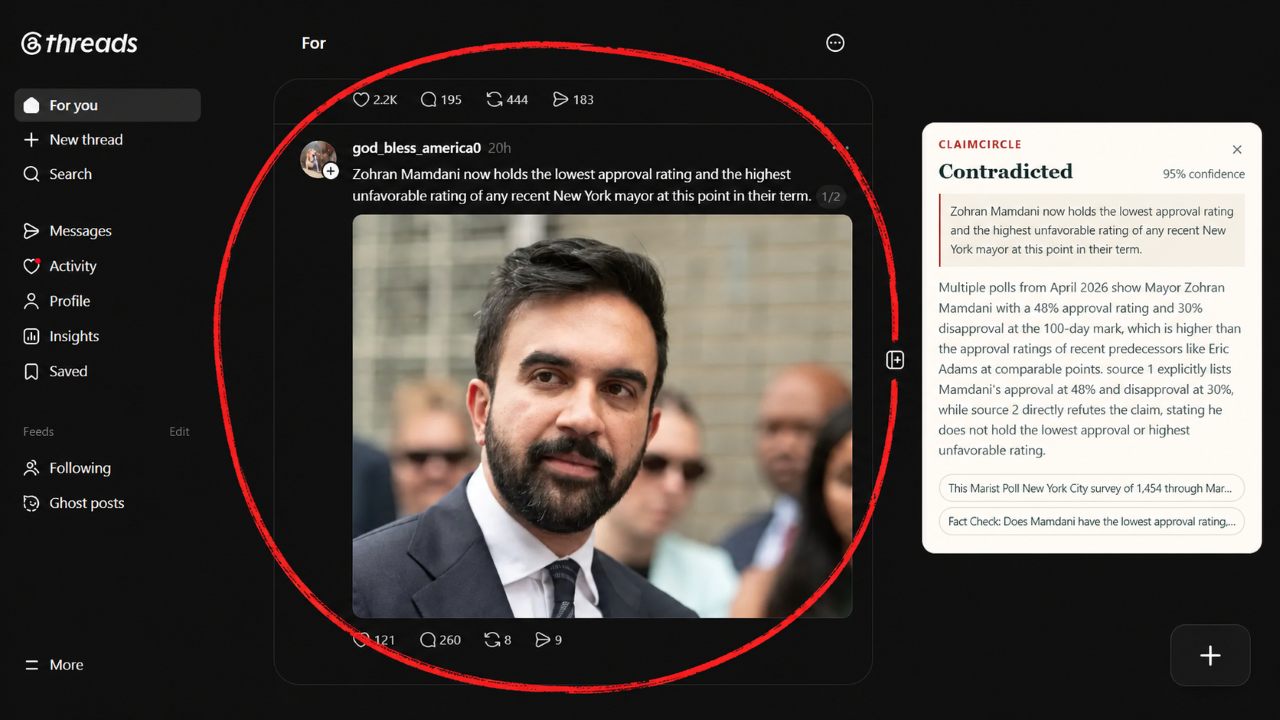 ClaimCircle checking a claim on Threads